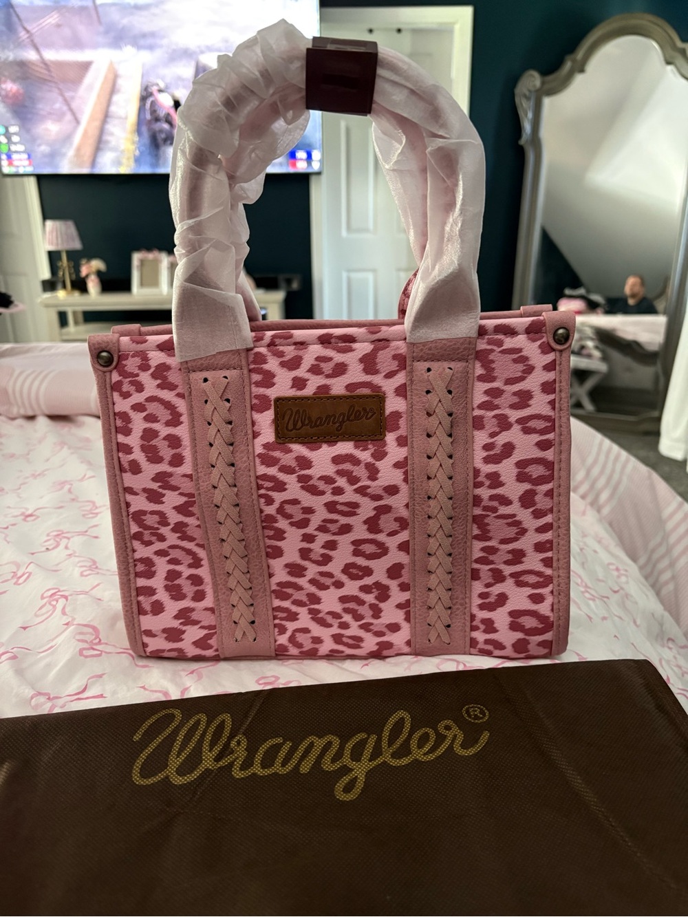 Wrangler Pink Leopard Print Canvas Tote